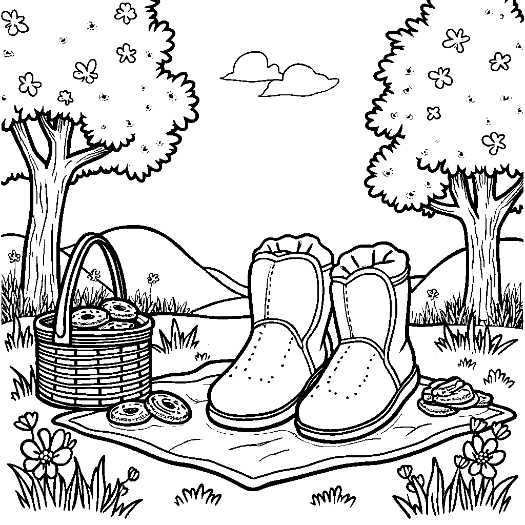 A pair of slippers having a picnic