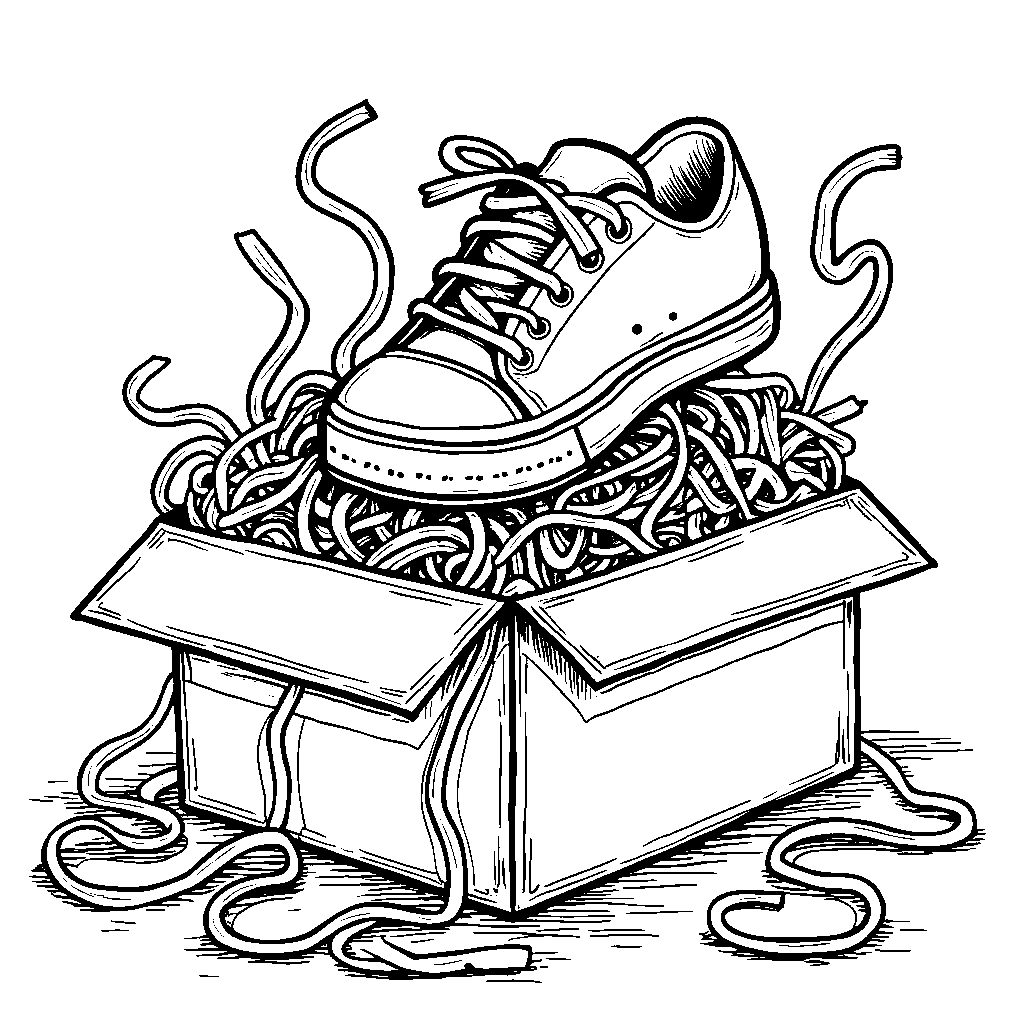 A shoebox overflowing with colorful laces