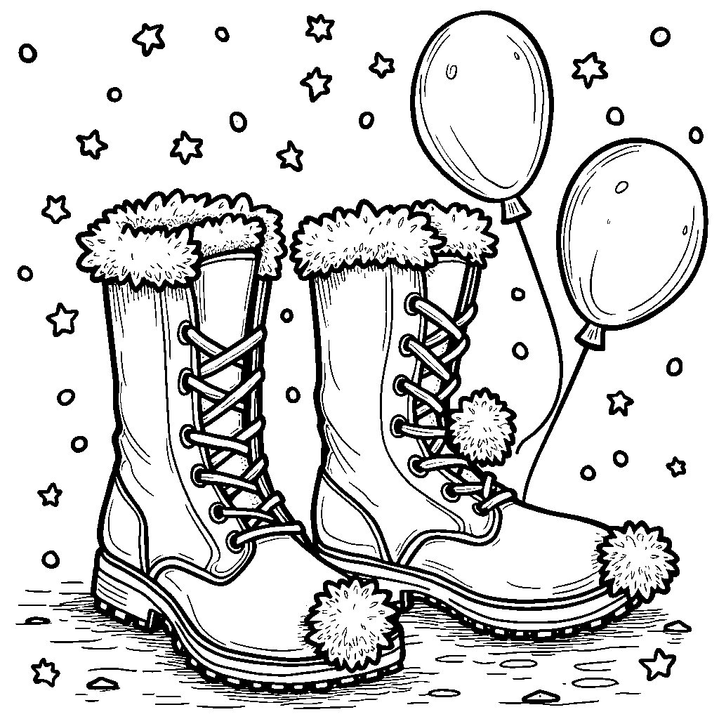 Rainbow-colored boots with pom-poms on the toes