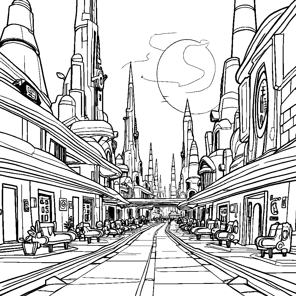 Alien City on a Distant Planet with Tall Buildings