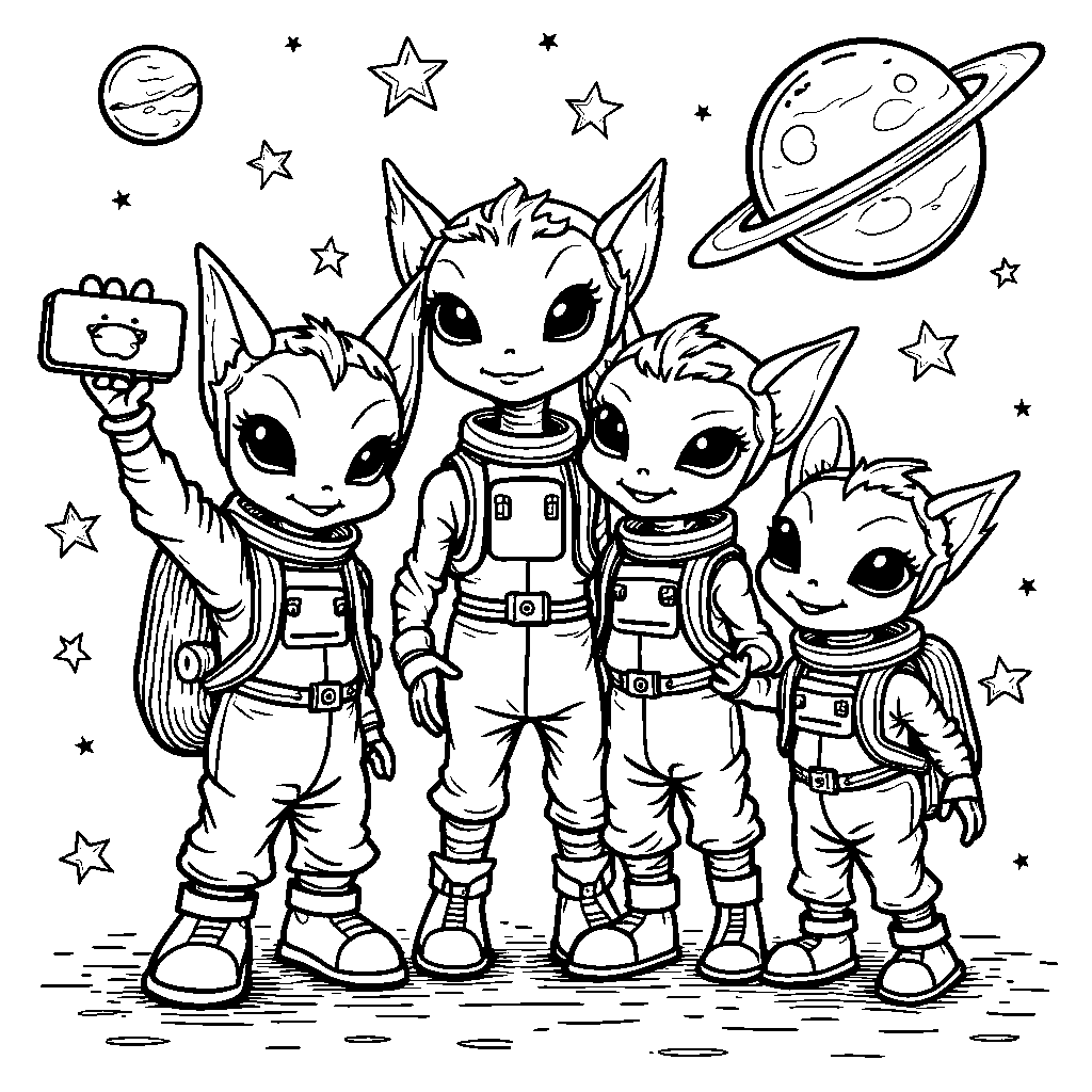 Alien Family Taking a Space Selfie