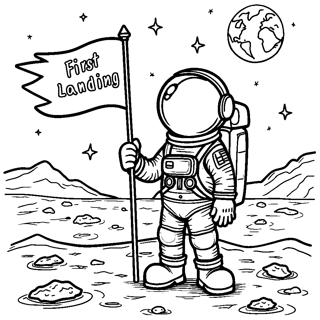 Astronaut Planting a Flag on the Moon's Surface