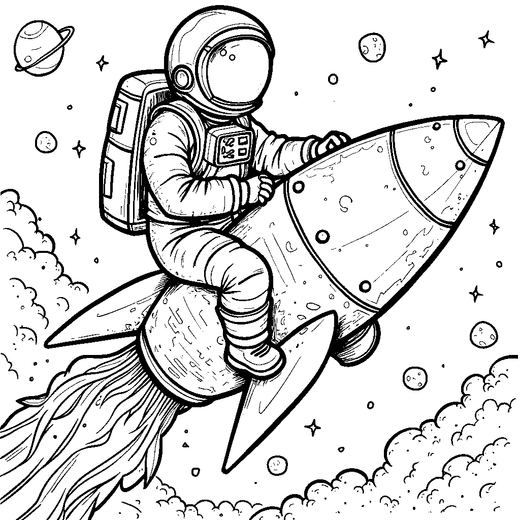 Astronaut Riding a Rocket Ship Through the Galaxy