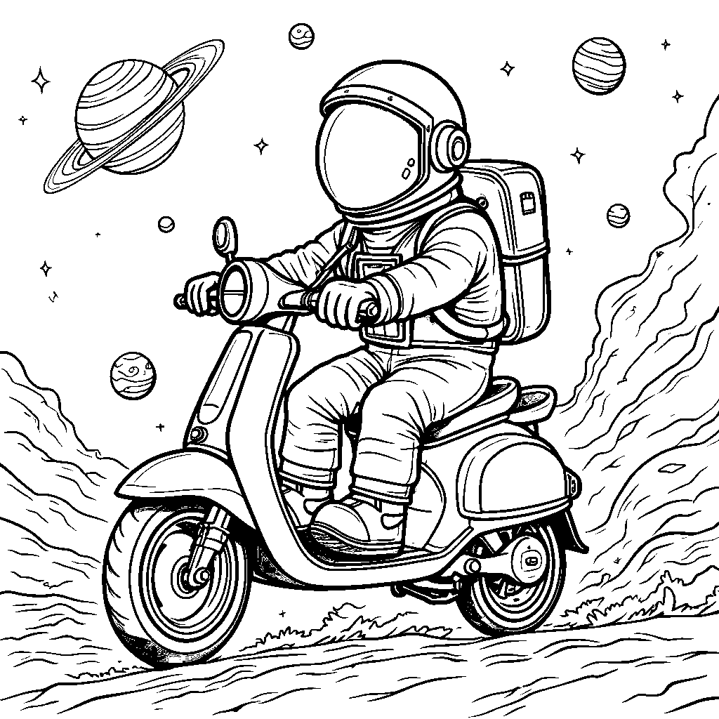 Astronaut Riding a Space Scooter Through the Cosmos