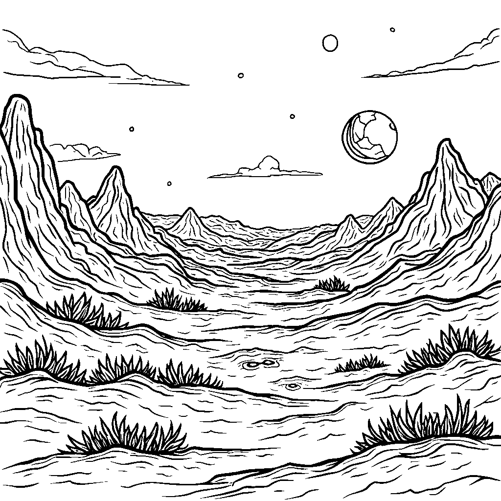 Martian Landscape with Rolling Hills and Craters