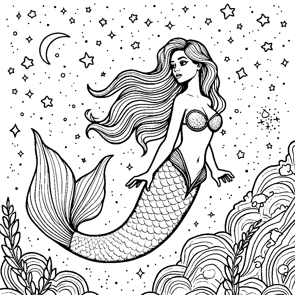 Mermaid Swimming in a Sea of Stars