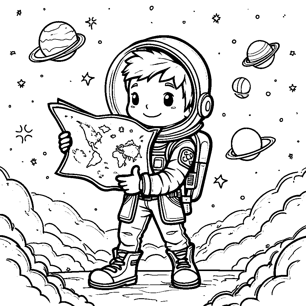 Space Explorer Holding a Map of the Galaxy