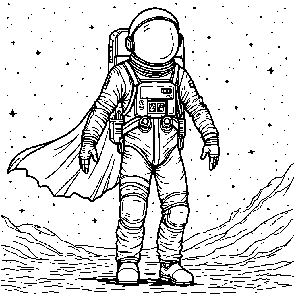 Space Suit with a Cape Flowing Behind