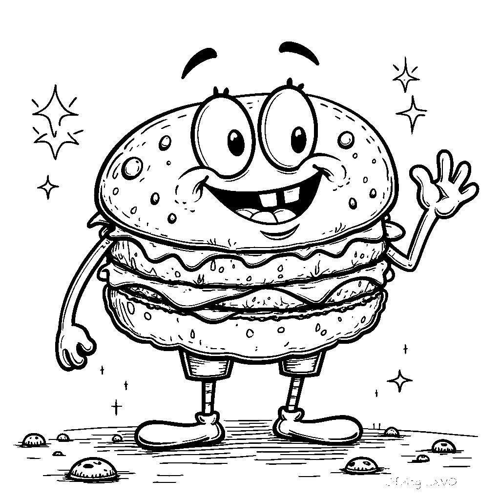 A giant Krabby Patty with a face and arms