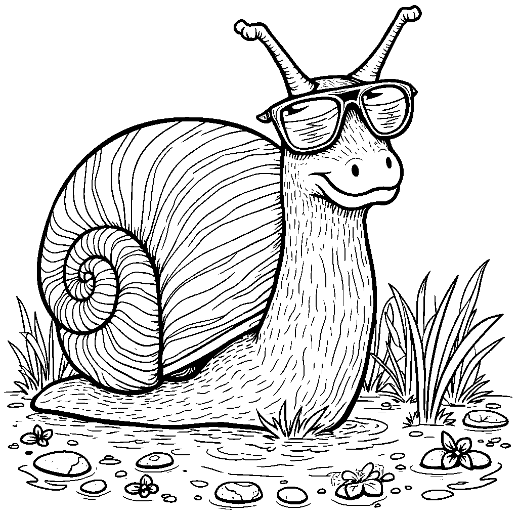 Gary the snail wearing sunglasses and a Hawaiian shirt