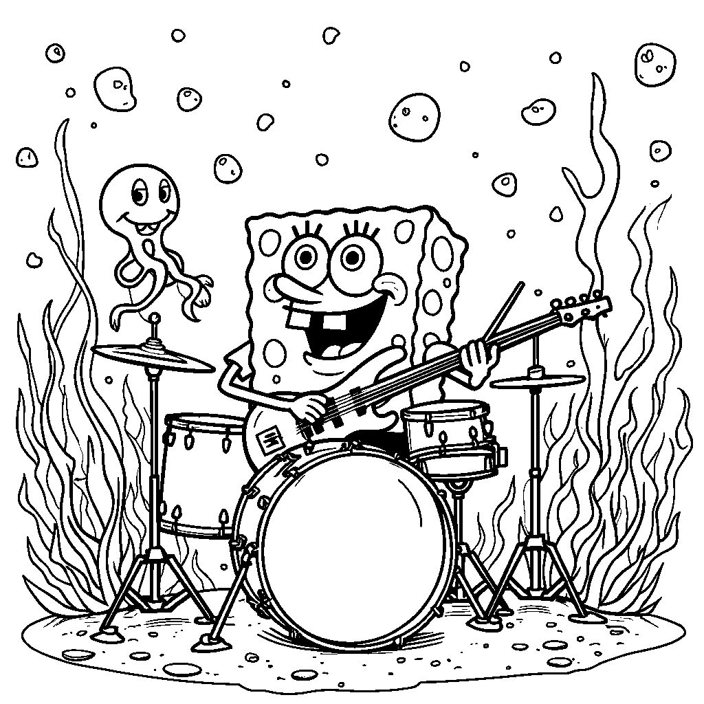 Jellyfish Jam, a band featuring SpongeBob on drums