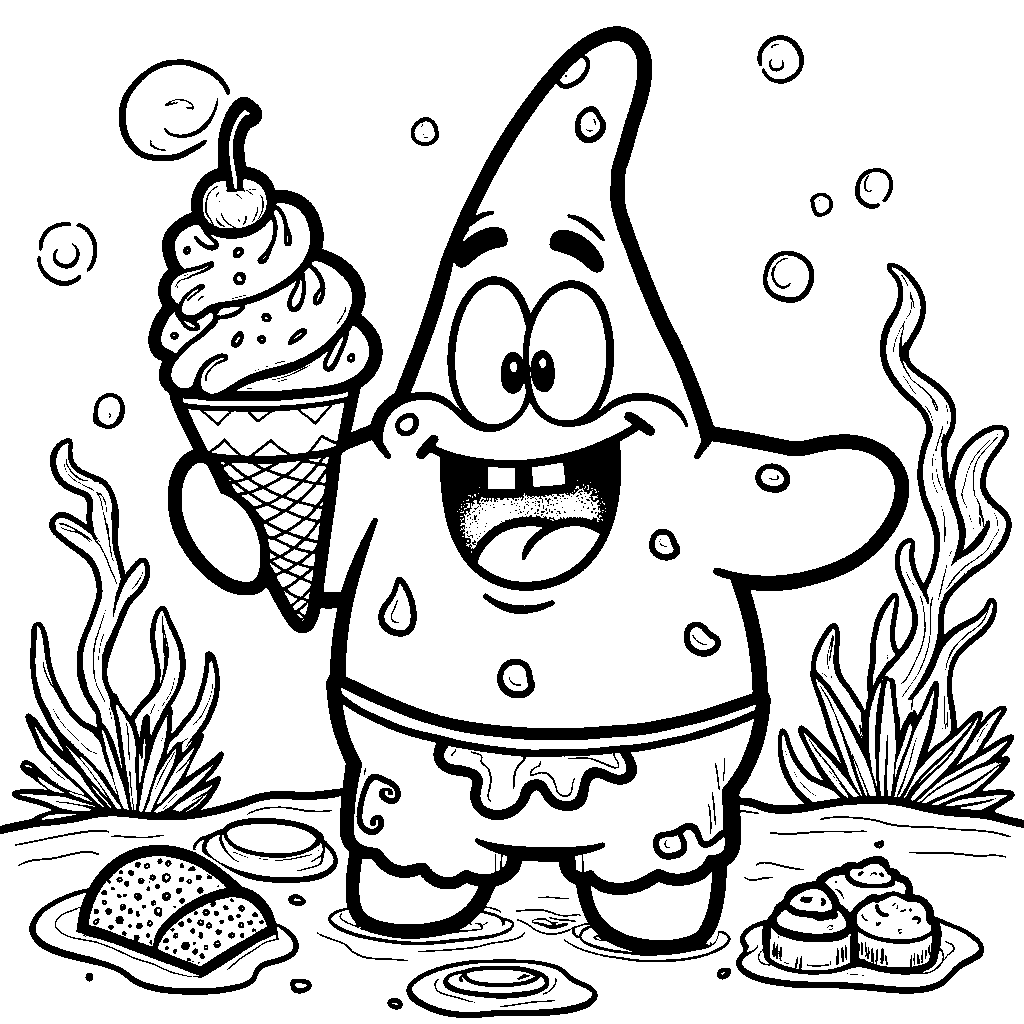 Patrick Star eating a giant ice cream cone