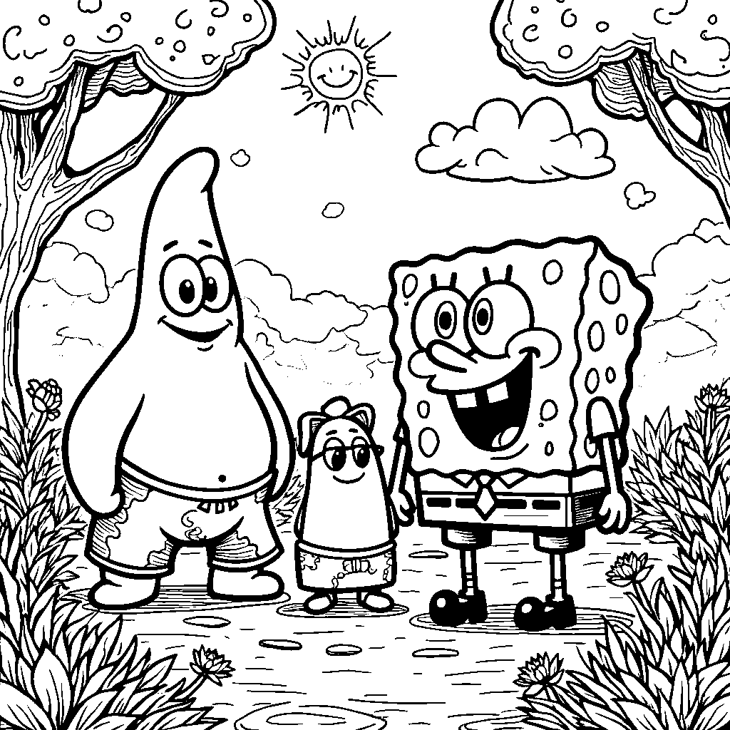 SpongeBob and his friends going on a nature hike