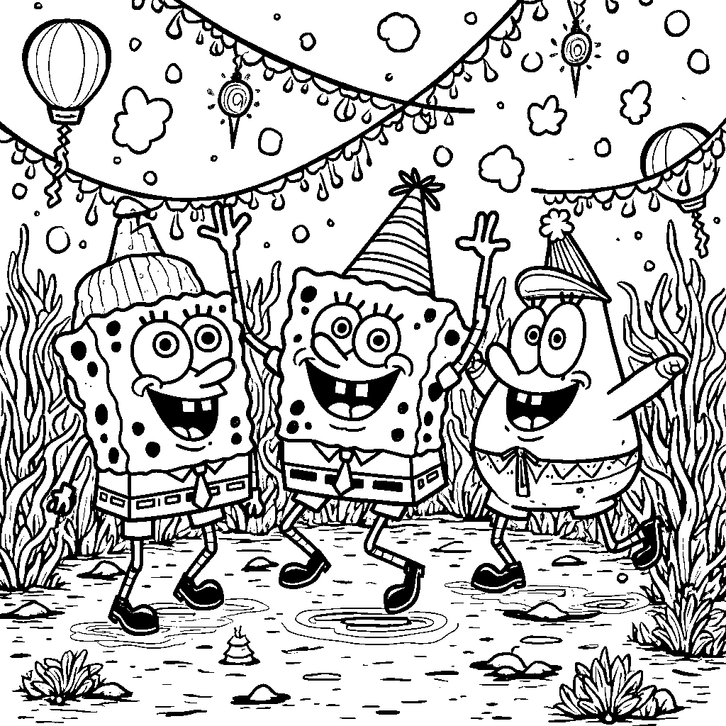 SpongeBob and his friends having a dance party