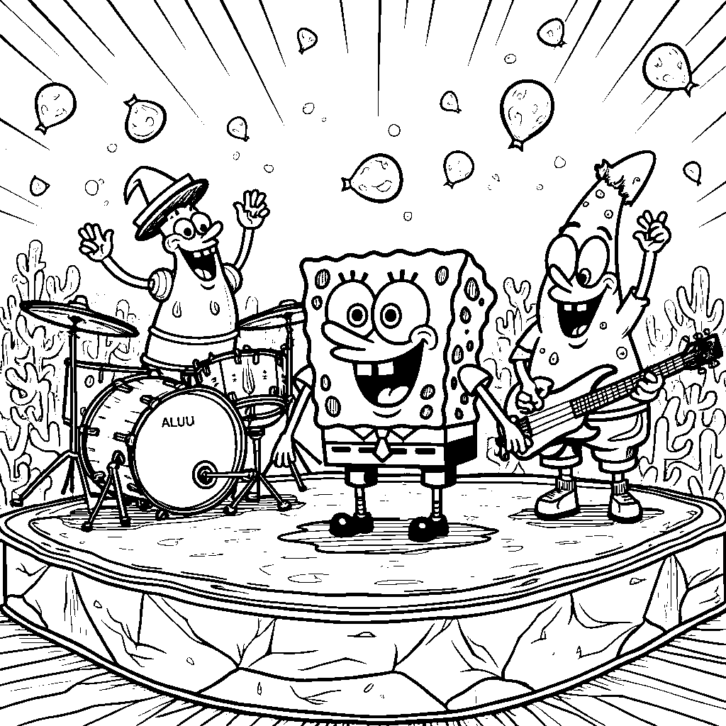 SpongeBob and his friends playing musical instruments