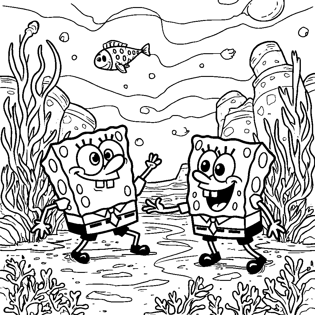 SpongeBob and Sandy exploring the deep sea