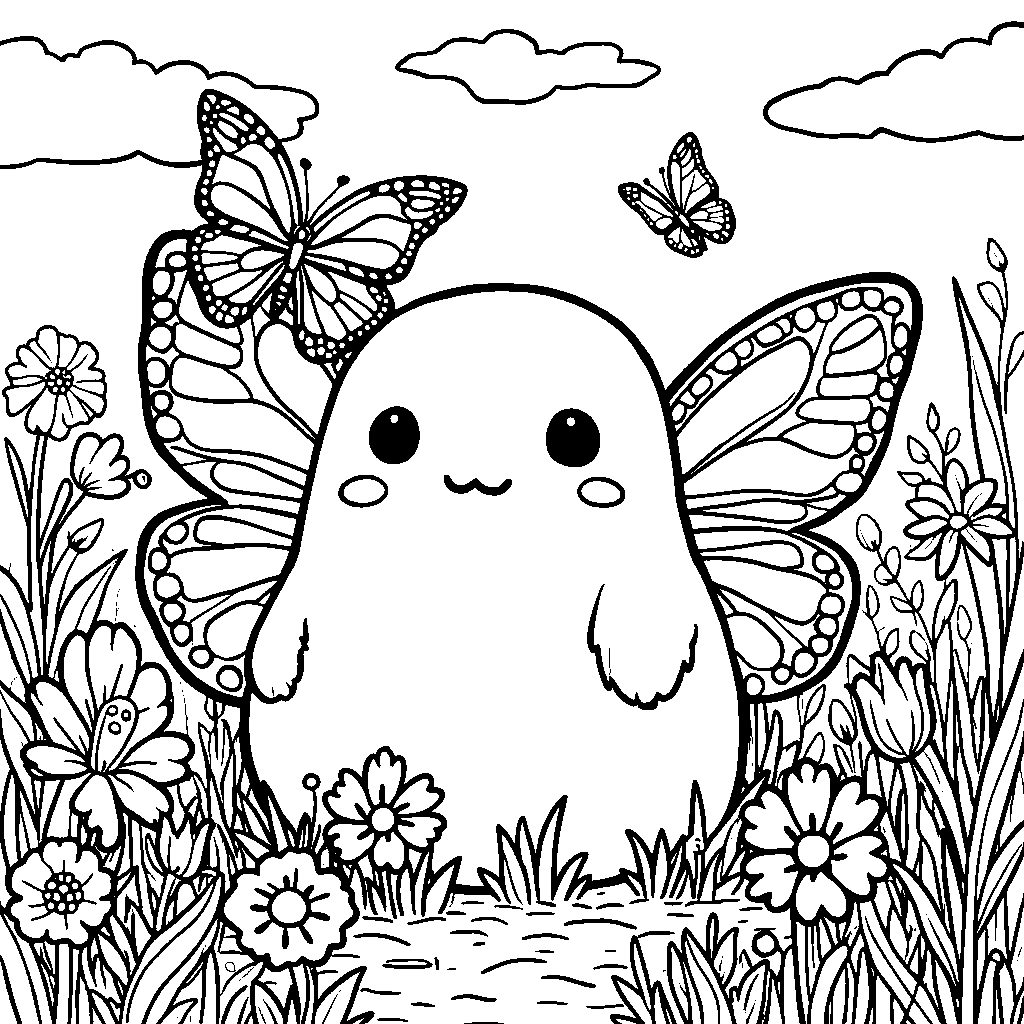 Squishmallow butterfly garden with colorful flowers