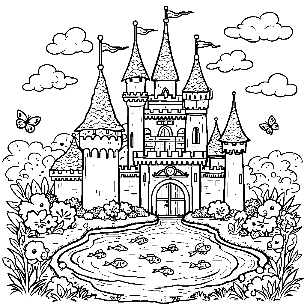 Squishmallow castle with a moat of colorful fish