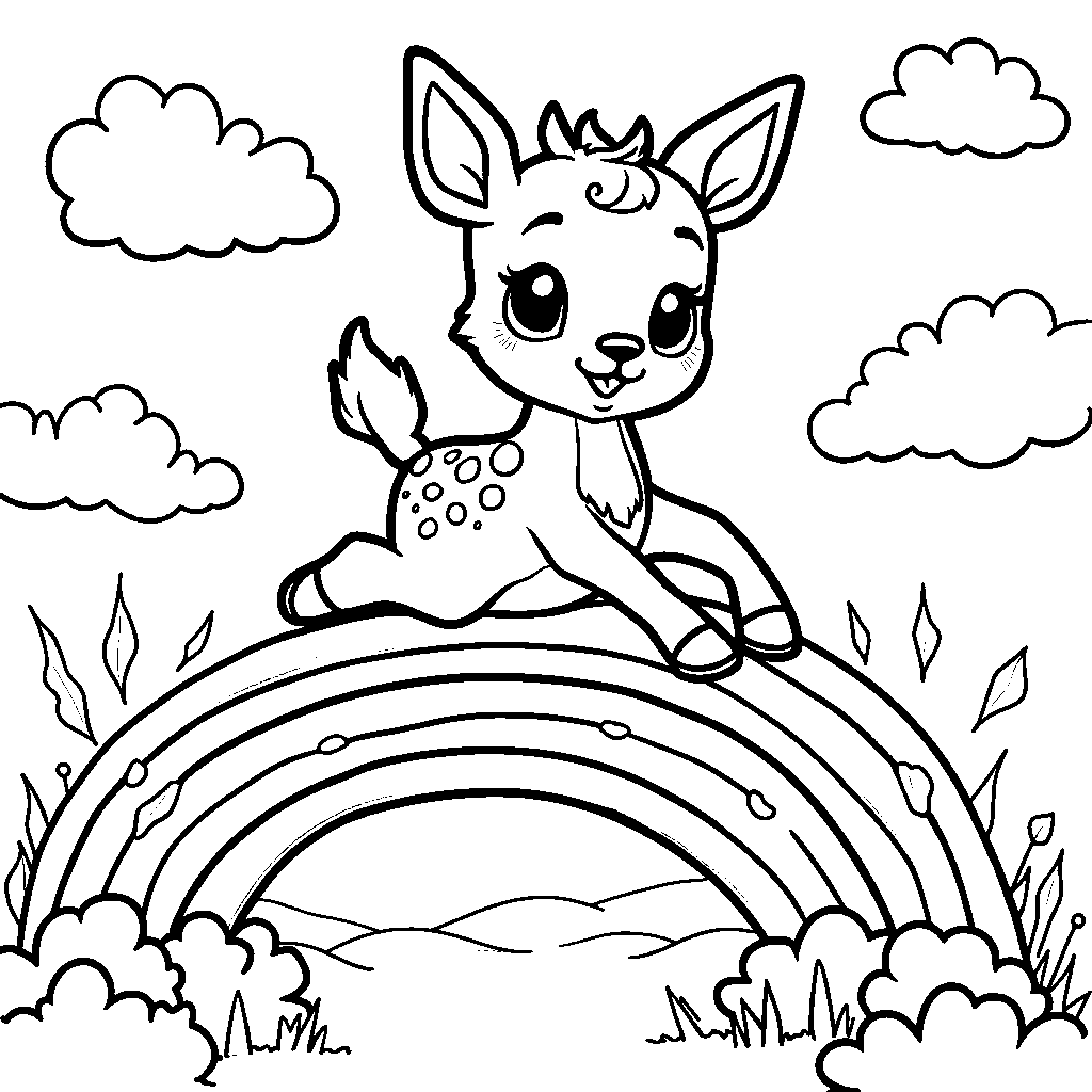 Squishmallow deer jumping over a rainbow