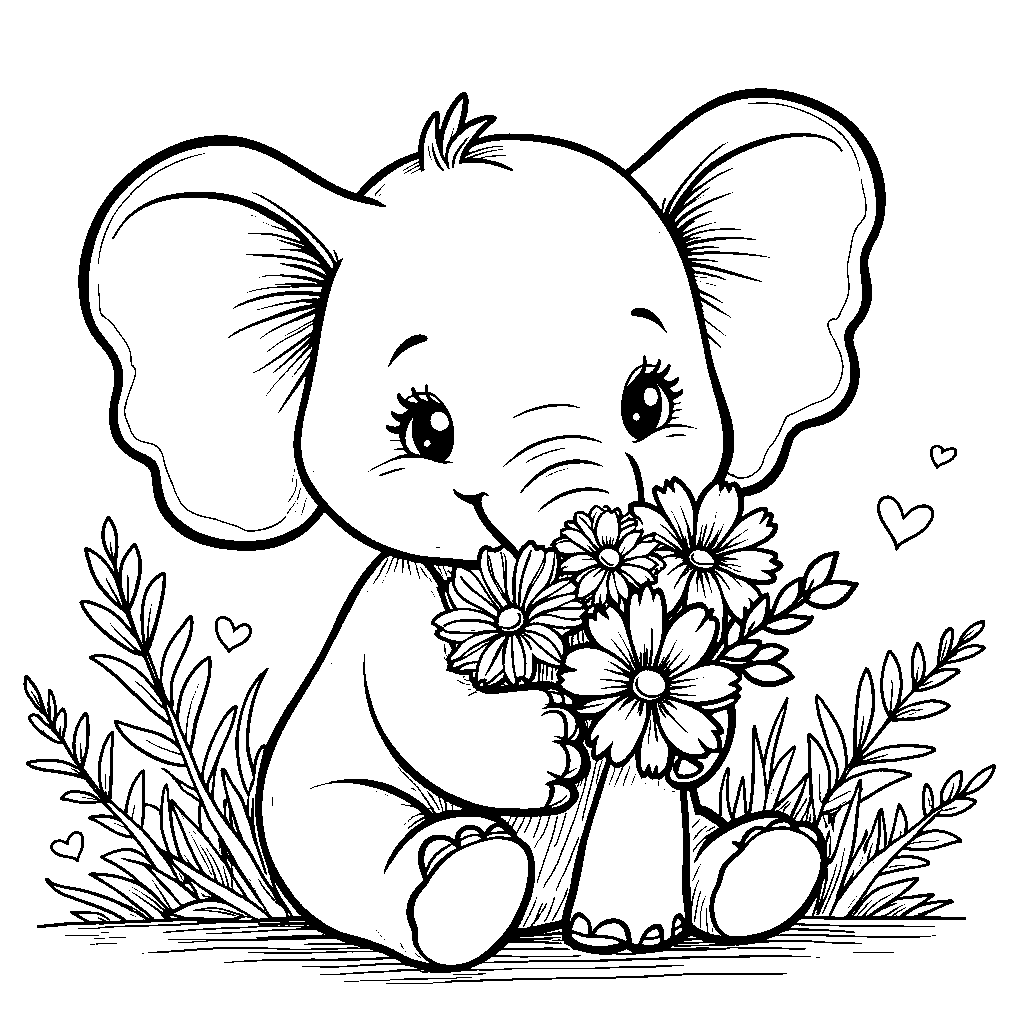 Squishmallow elephant holding a bouquet of flowers