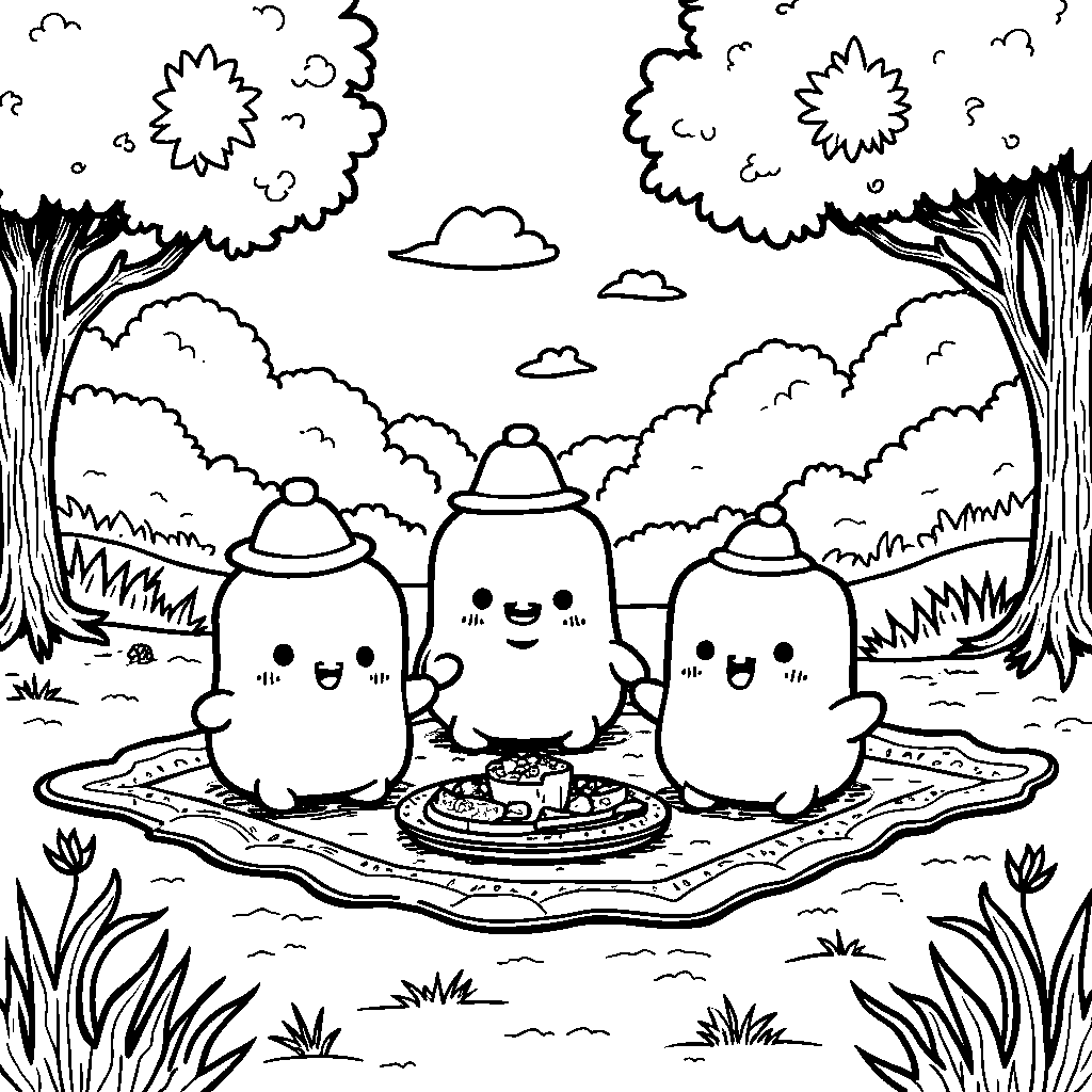 Squishmallow friends having a picnic in the park