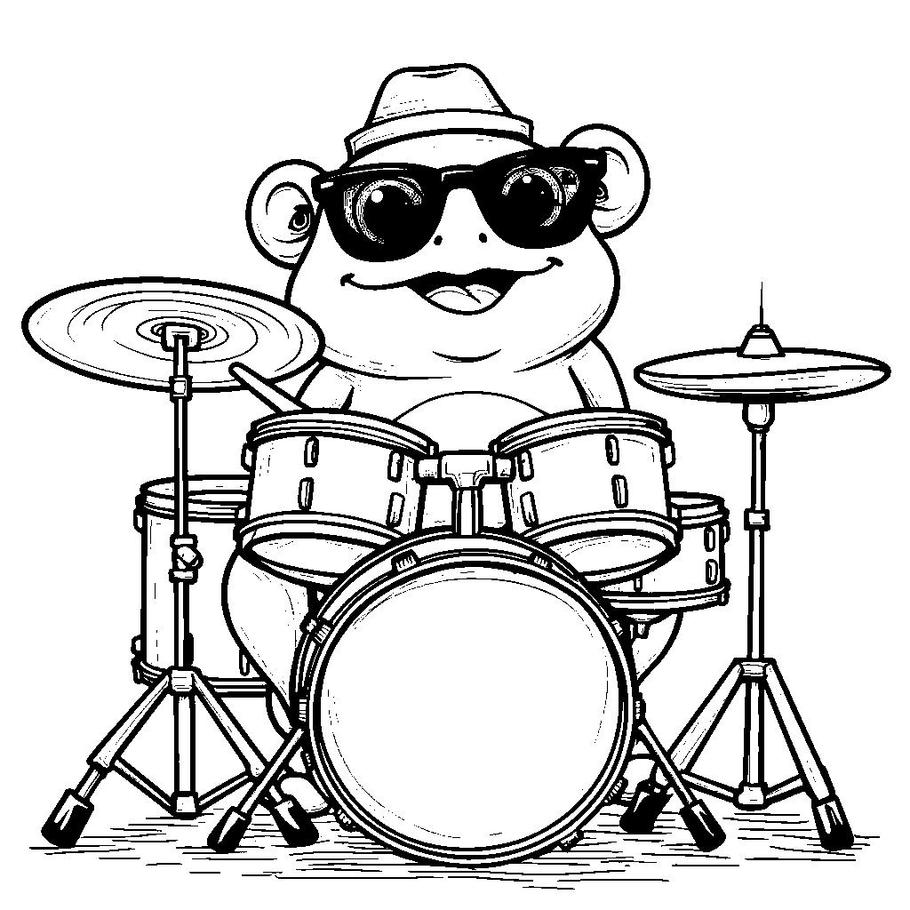 Squishmallow frog playing the drums