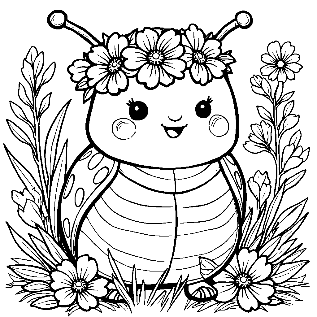 Squishmallow ladybug playing with a flower crown