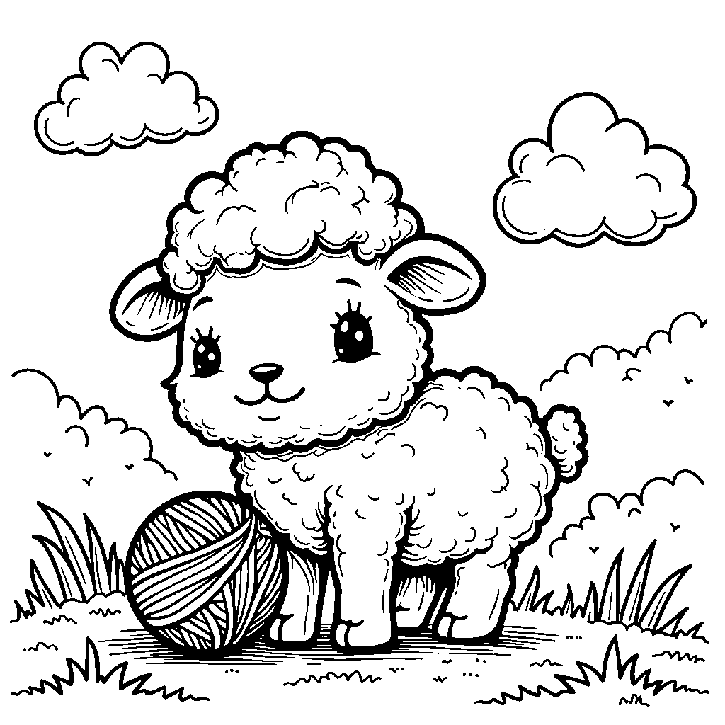 Squishmallow lamb playing with a ball of wool