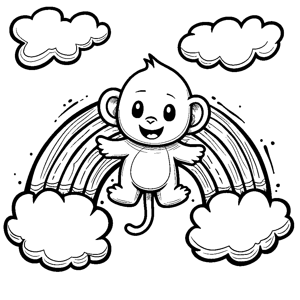 Squishmallow monkey swinging from a rainbow