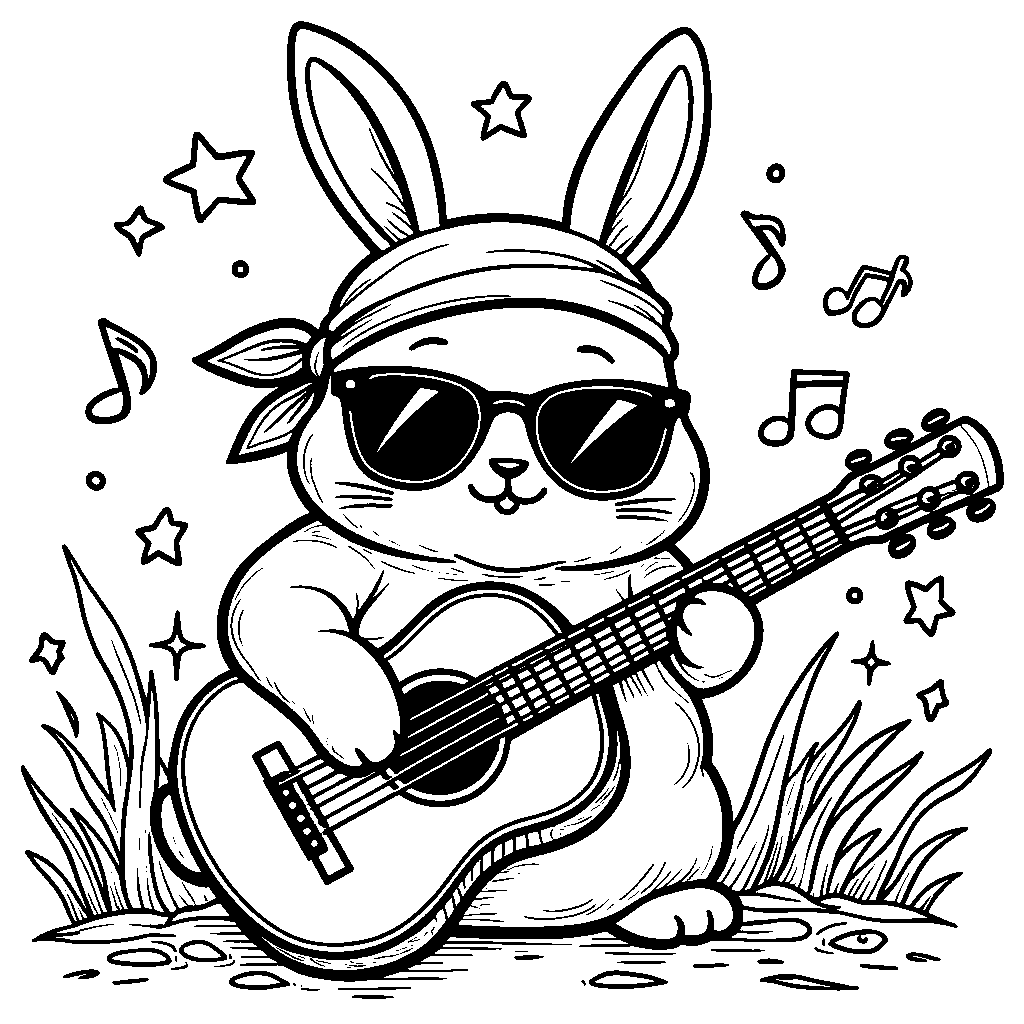 Squishmallow rabbit playing the guitar