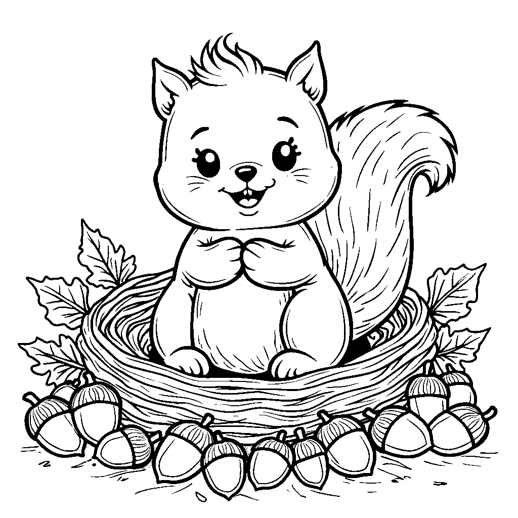 Squishmallow squirrel storing colorful acorns