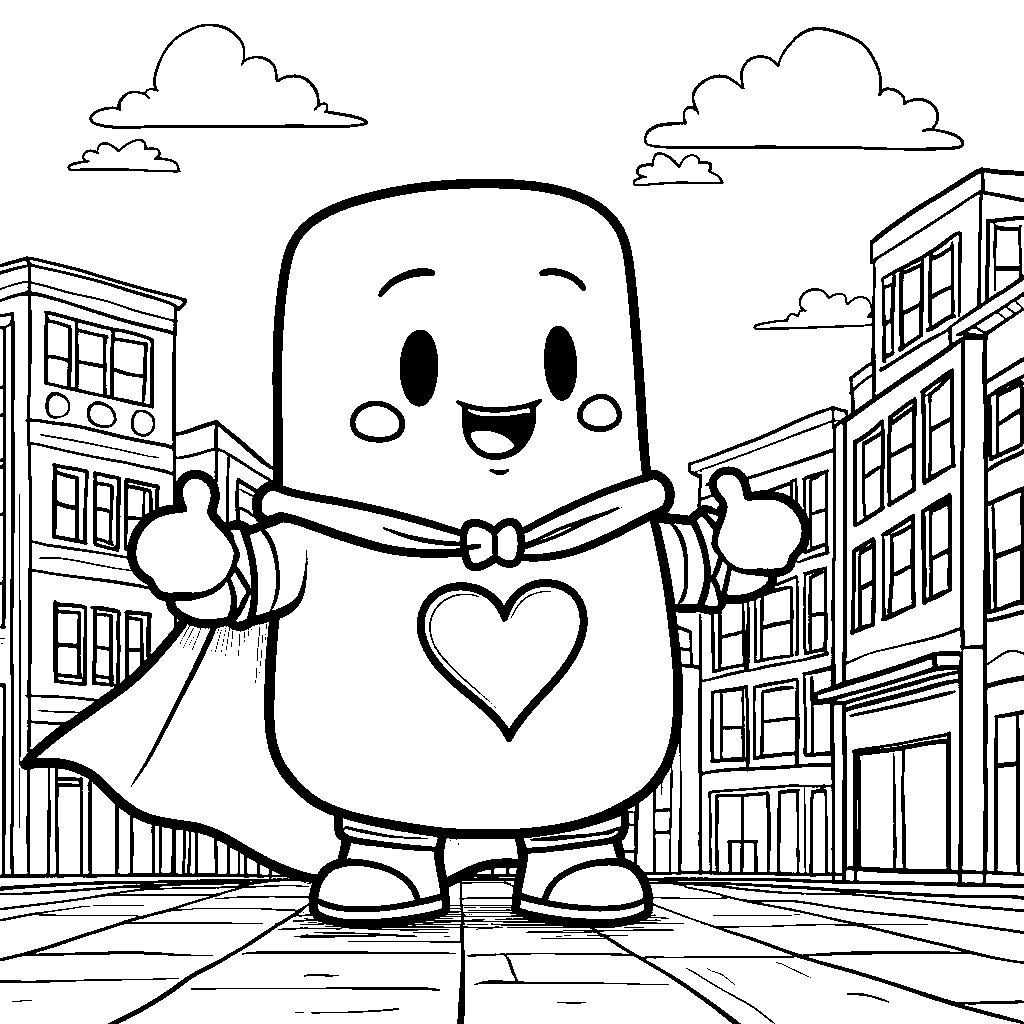 Squishmallow superhero saving the city from a giant crayon