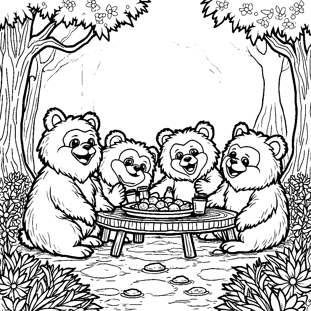 A group of Ewoks having a picnic on Endor