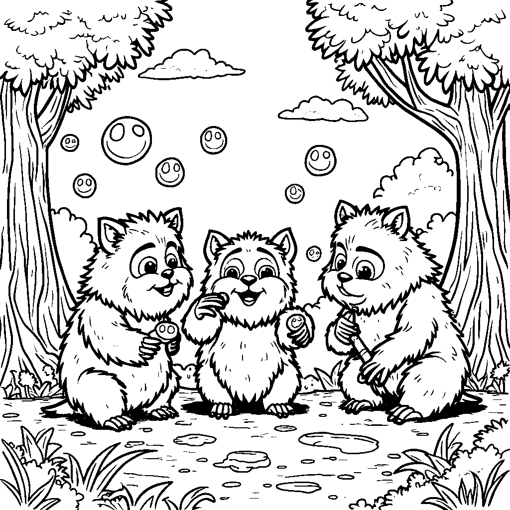 A group of Ewoks playing with bubbles