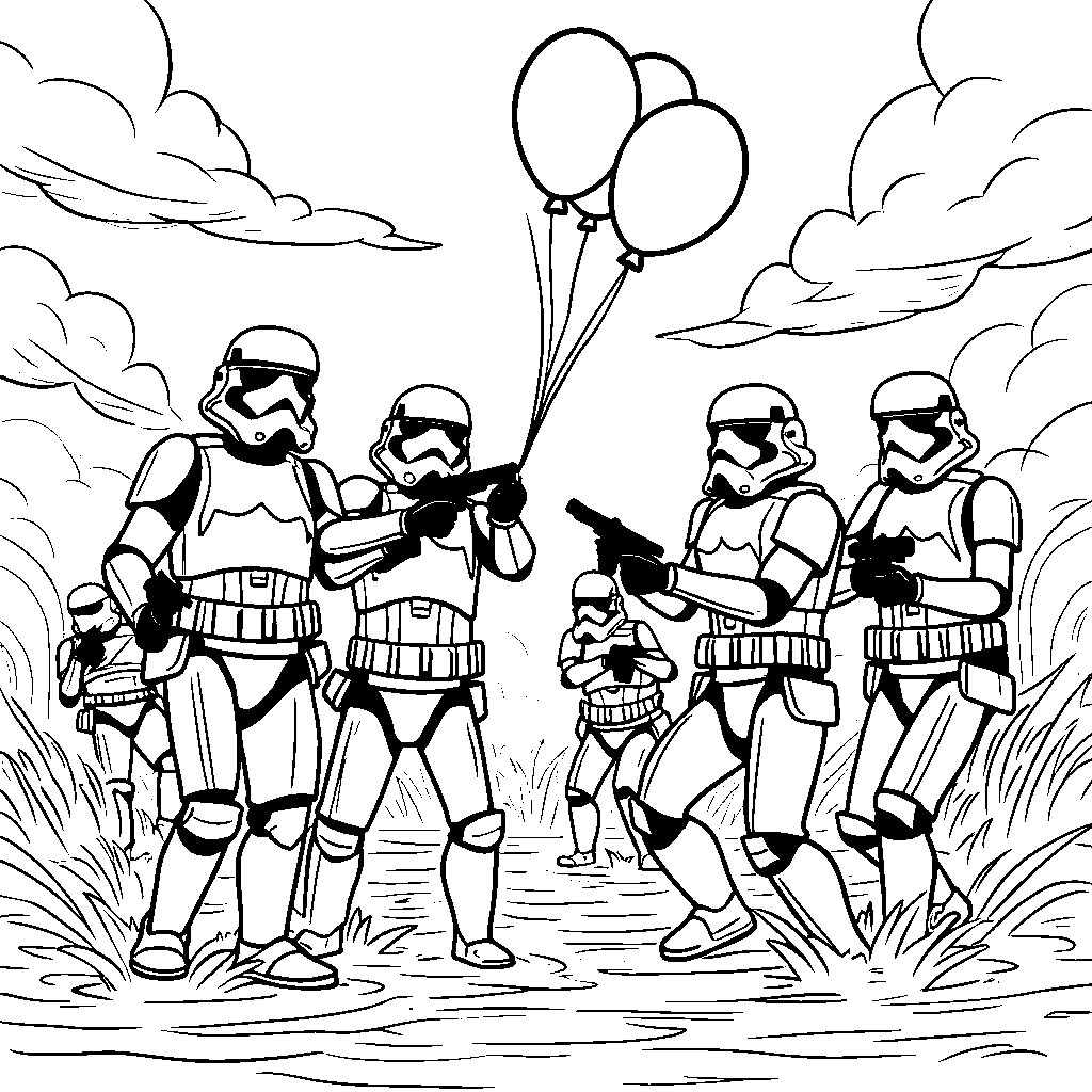 A group of Stormtroopers having a water balloon fight