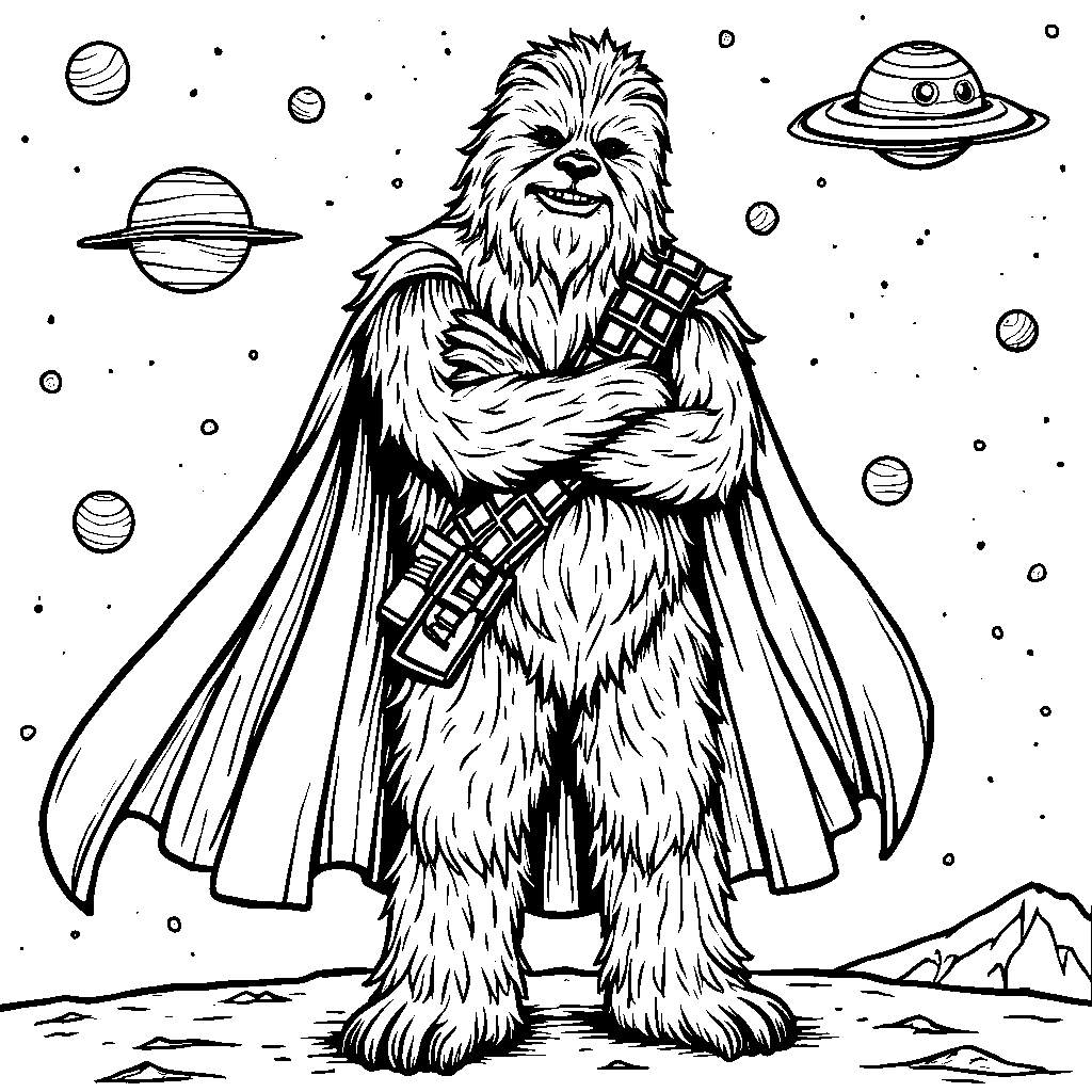 Chewbacca wearing a superhero cape