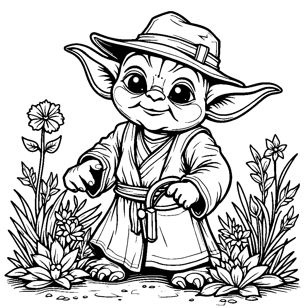 Jedi Master Yoda with a gardening hat