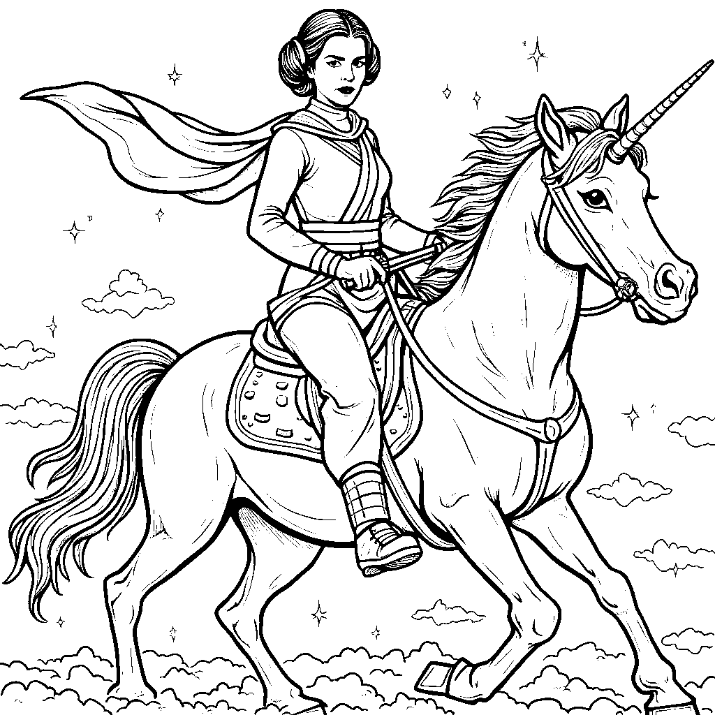 Princess Leia riding a space unicorn