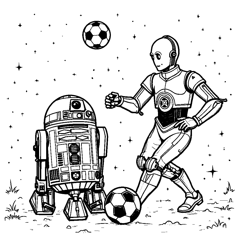 R2-D2 playing soccer with C-3PO