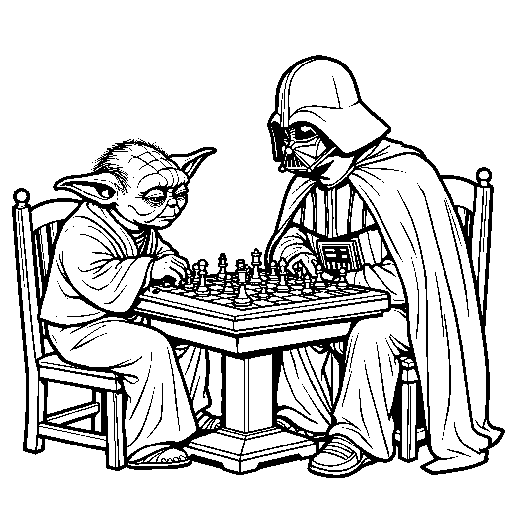 Yoda playing a game of chess with Darth Vader