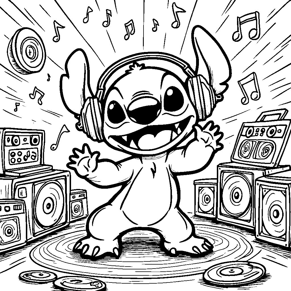 Stitch having a dance party with his favorite music