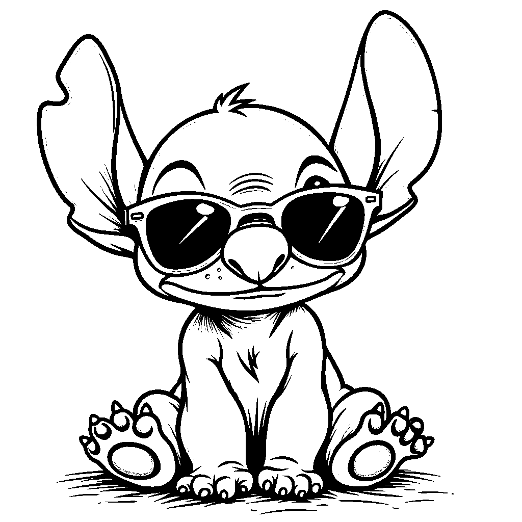 Stitch wearing a pair of sunglasses and looking cool