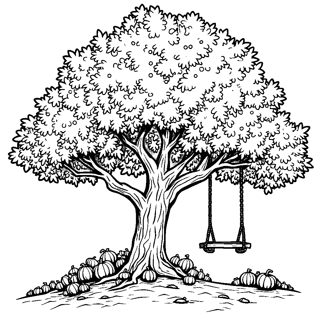 A fall tree with a swing hanging from a branch