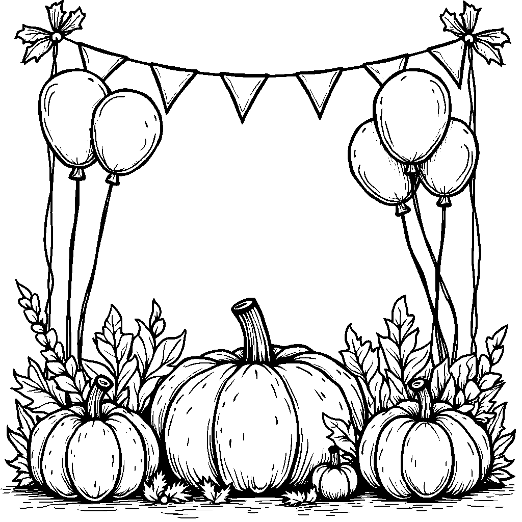 A festive Thanksgiving banner with balloons and streamers