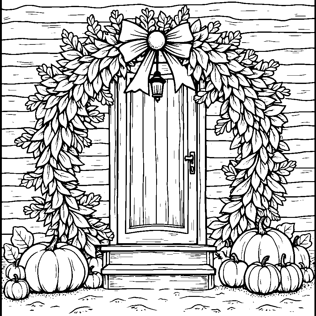 A festive Thanksgiving wreath on a front door