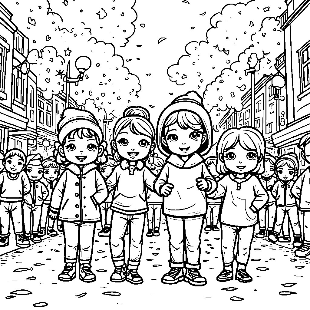 A group of kids having a Thanksgiving parade