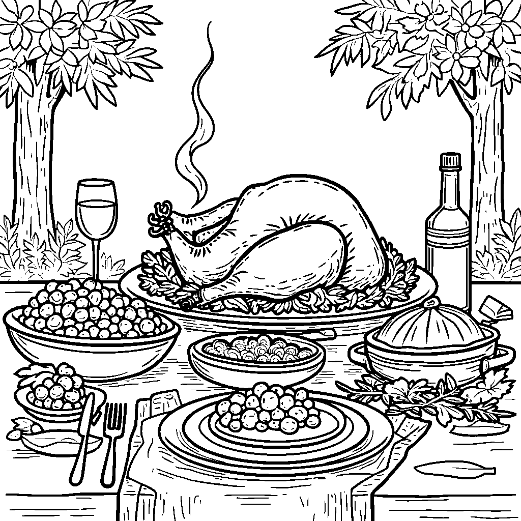 A table set with a traditional Thanksgiving dinner