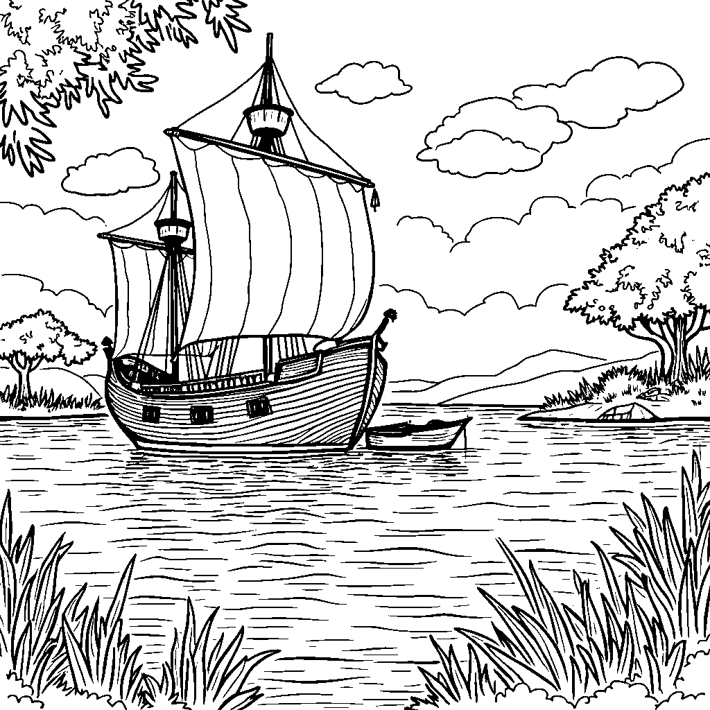 A Mayflower ship anchored in a harbor