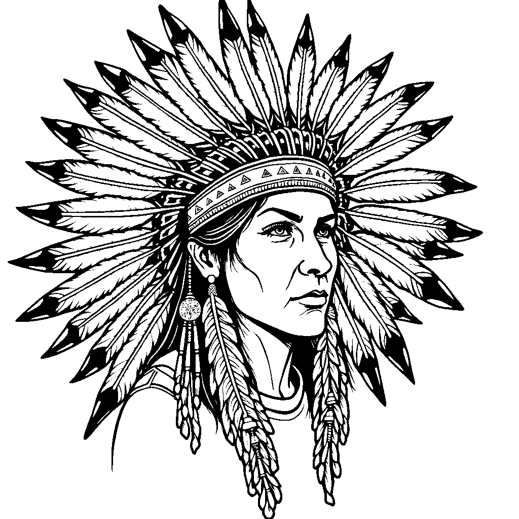 A traditional Native American headdress with feathers and beads