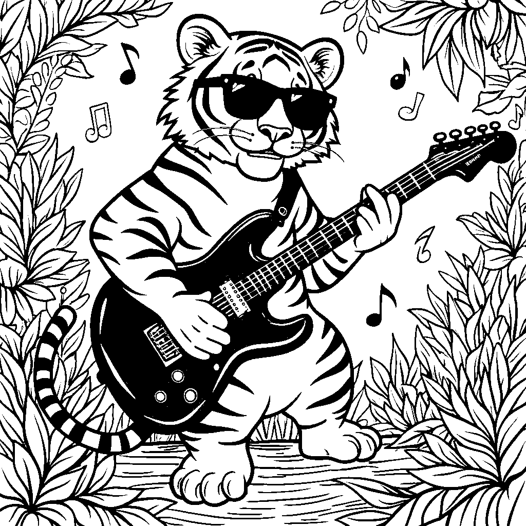 Tiger playing a guitar